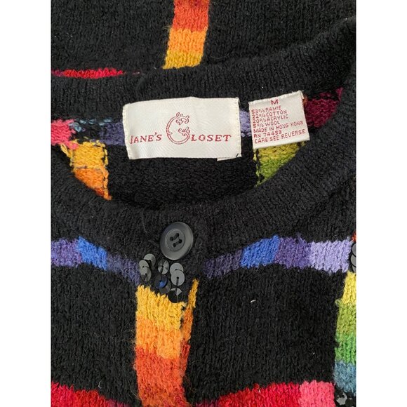 VTG Y2K Janes Closet  Cardigan Sweater Womens Medium Geometric Rainbow Boho - Picture 6 of 9